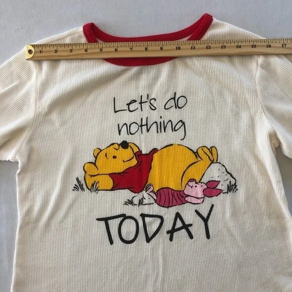 Disney Winnie The Pooh & Piglet Waffle Loungewear Pajamas Ladies Top L Bottom M - Picture 7 of 15